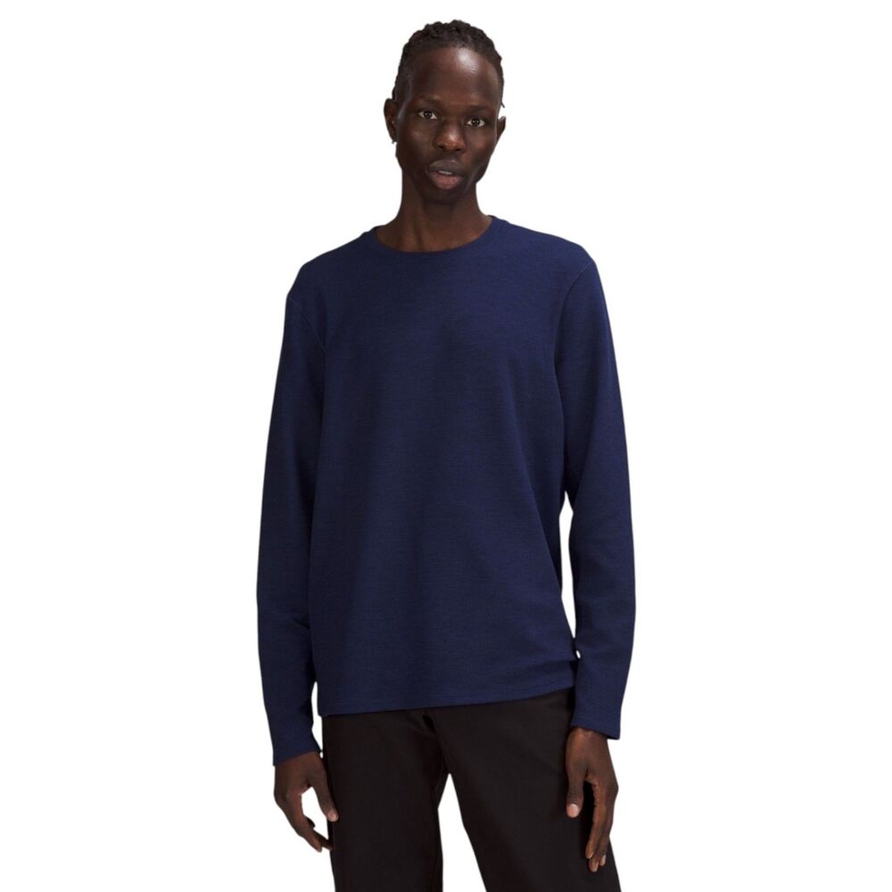 Lululemon Men's Shift Stitch Long Sleeve Waffle-Knit Crew Shirt Blue XL